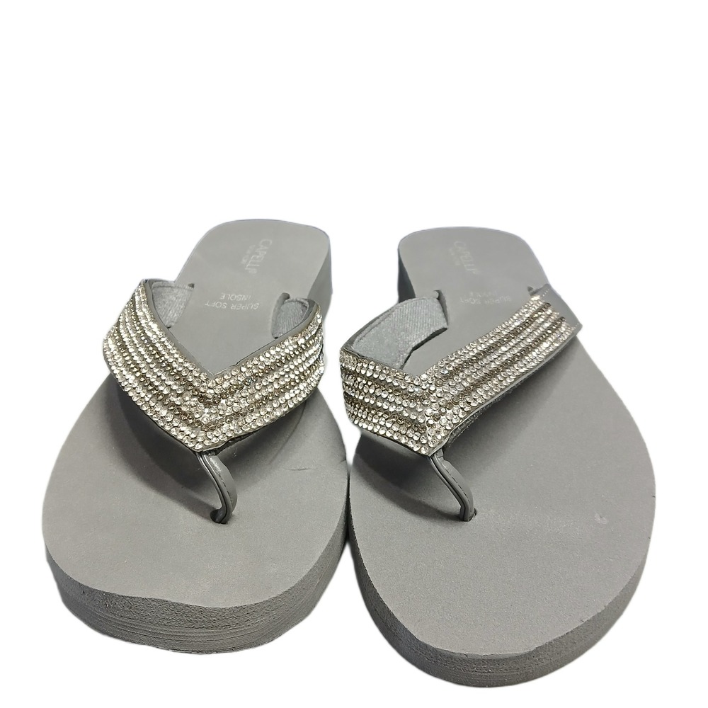 Capelli New York Super Soft Flip Flop Sandals Women US 9 Gray Rhinestone Slip On